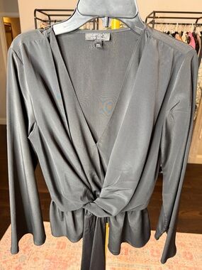 Topshop Black Satin-Look Wrap Knot Blouse